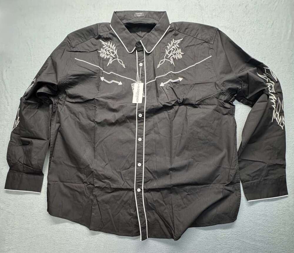 Coofandy Western Cowboy Shirt Size 4XL Black Embroidered Long Sleeve